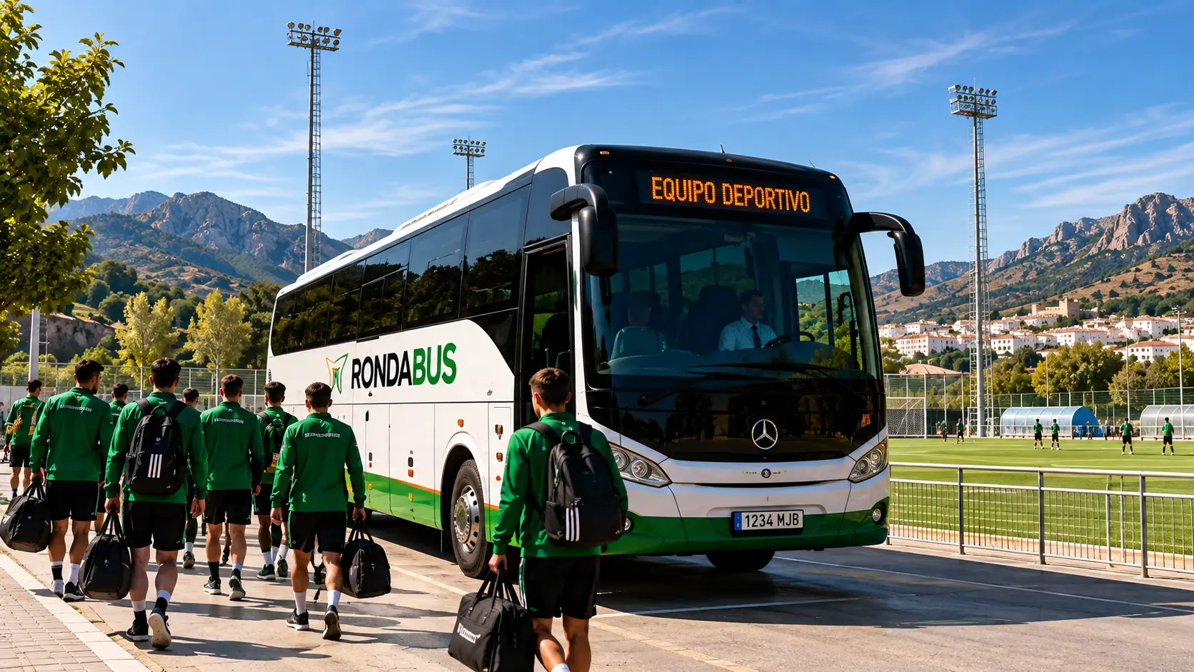 Autobús de Rondabus para transporte de equipos deportivos en Ronda