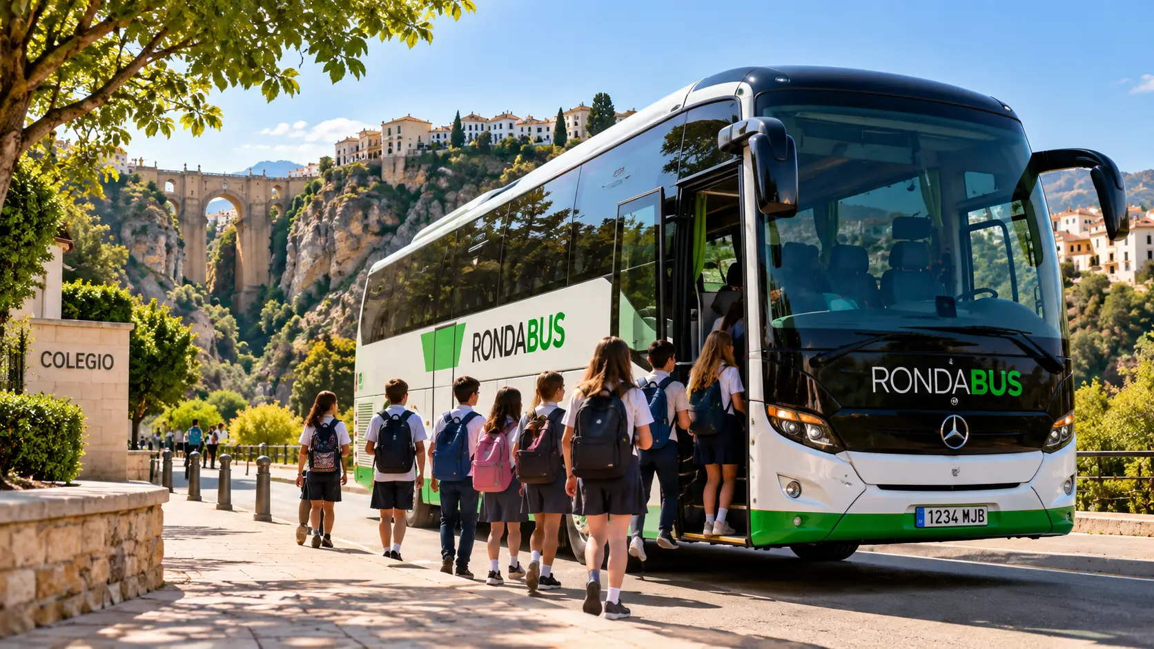 Escolares accediendo a un autobús de Rondabus