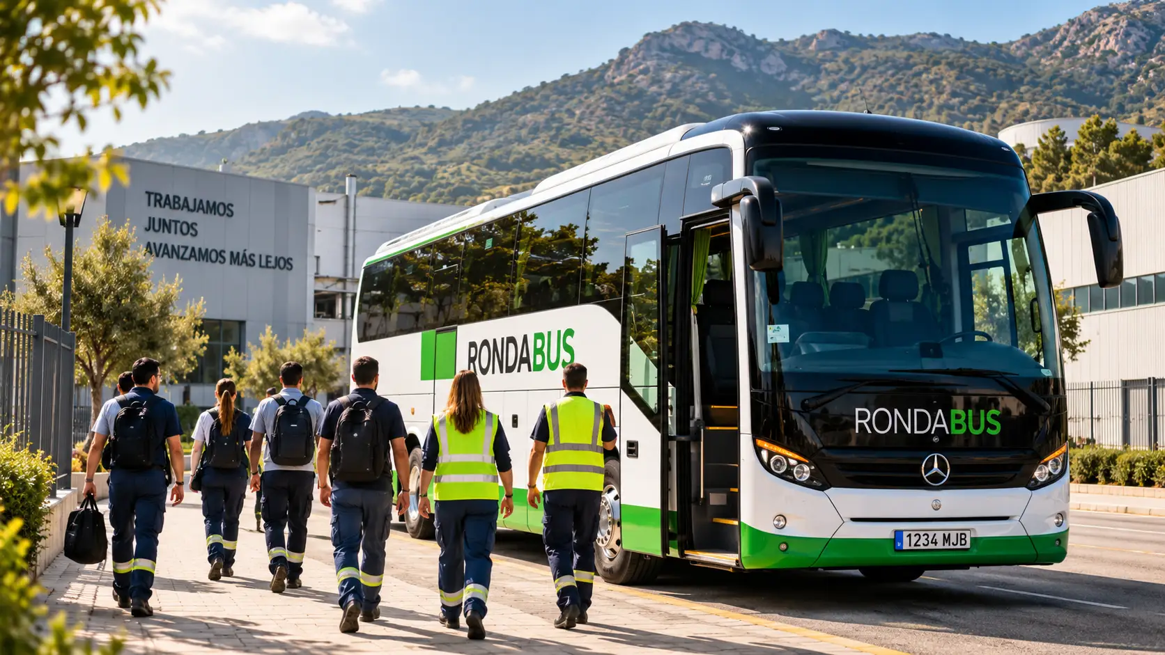 Trabajadores accediendo a un autobús de Rondabus